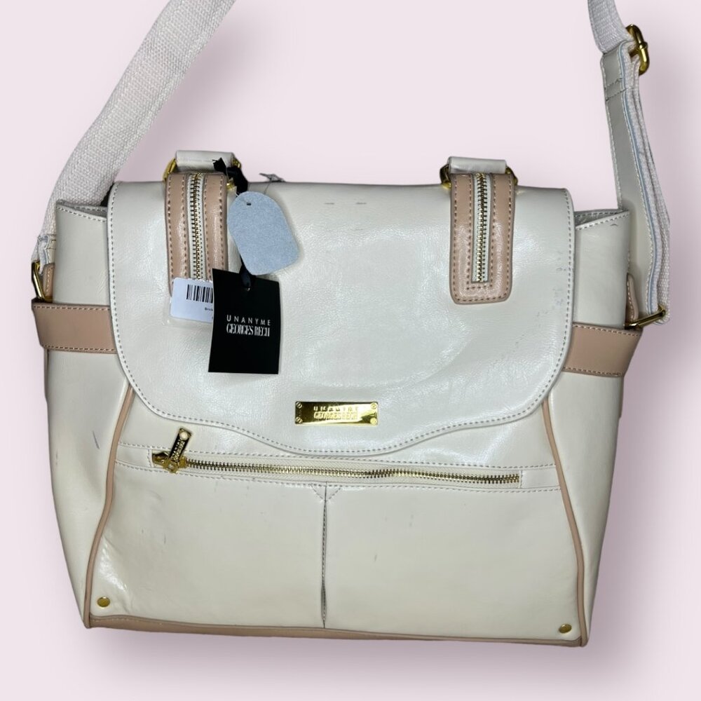 NWT Large Cream and Ivory Leather Bag